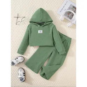 Girls Hooded Sweatshirt Casual Outfit Set, Cool College Style Short Top & Wide Leg Pants, Suitable for Ages 1-7, Daily/campus Wear