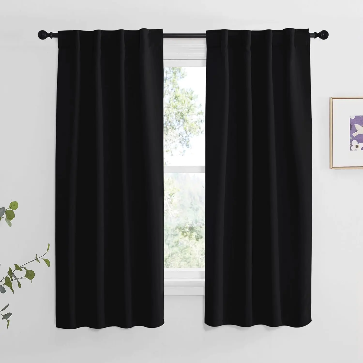NICETOWN Halloween Blackout Curtains Window Panel Drapes - (Black Color) W34 x L63, Double Panels, Home Decoration Light Blocking Thermal Insulated Rod Pocket & Back Loop Draperies for Living Room