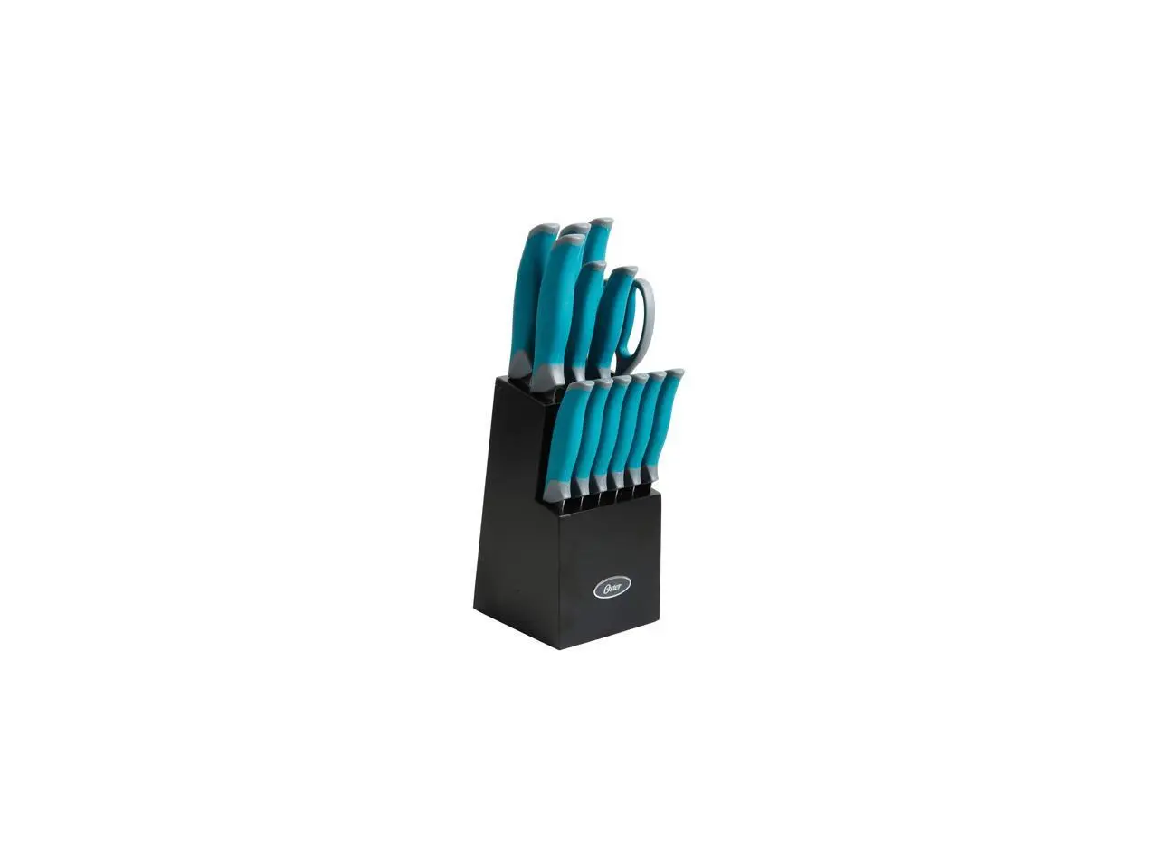 Oster 81007.14 Lindbergh 14 Piece Stainless Steel Cutlery Set Black Block, Teal Handles Oster 81007.14 Lindbergh 14 Piece Stainless Steel Cutlery Set Black Block, Teal Handles