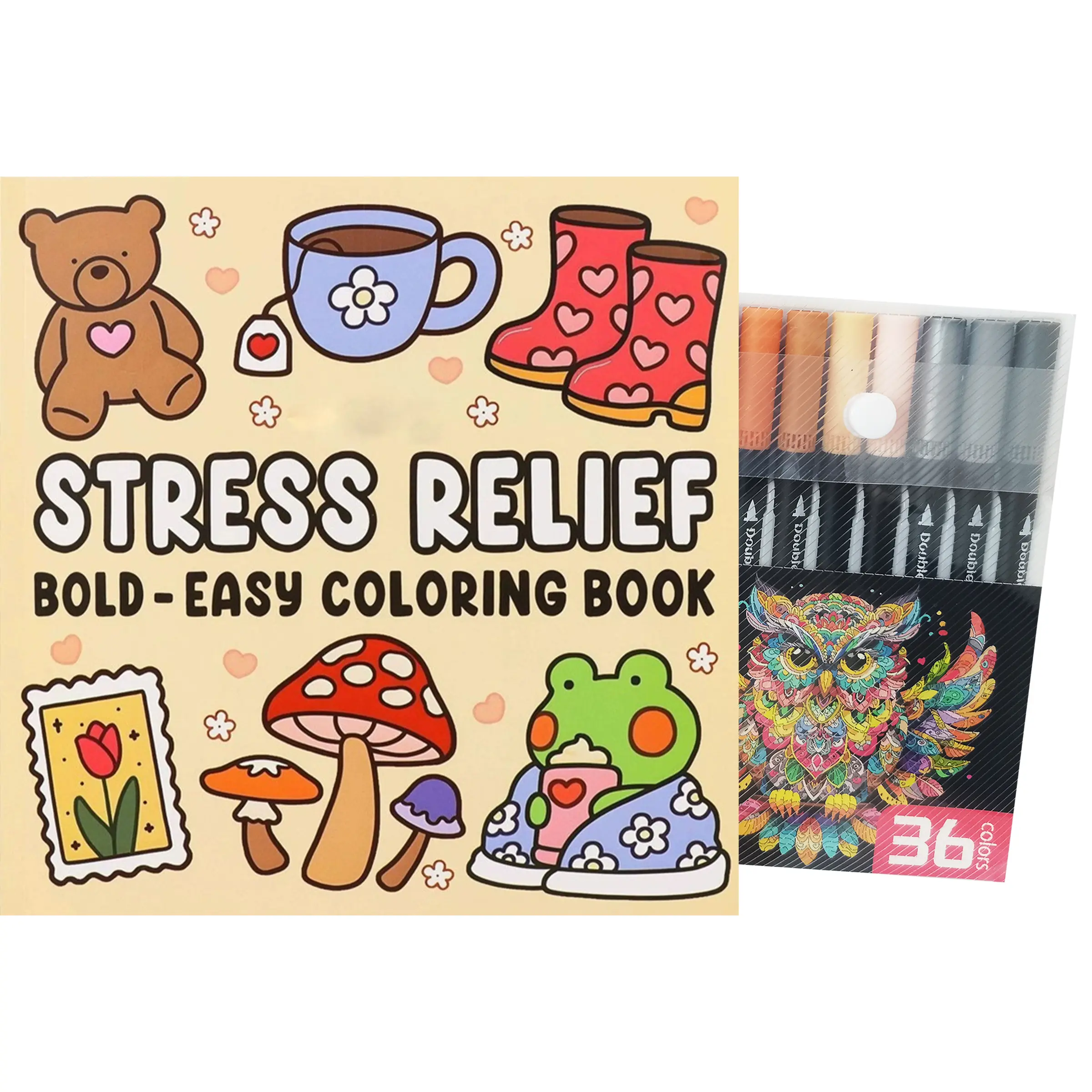 Relieve stress and relaxation art creative set, coloring book STRESS RELIEF and 36-color colored pen set (for adults and teenagers), best gift, Art Supplies Kit, Art Craft Kits, Marker Pen, Art Markers, Coloring Book, DIY Craft Making, Drawing