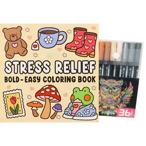 Relieve stress and relaxation art creative set, coloring book STRESS RELIEF and 36-color colored pen set (for adults and teenagers), best gift, Art Supplies Kit, Marker Pen, Art Markers, Coloring Book, DIY Craft Making, Drawing