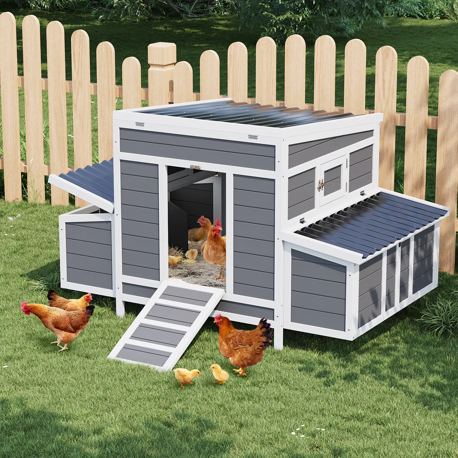 56 Inch Large Outdoor Wooden Chicken Coop for 4-6 Chickens – Hen House Duck Coop – 2 Spacious Nesting Boxes – Perches – Waterproof Ventilated Roof – Pull-Out Tray – Ideal Poultry Cage & Rabbit Hutch for Backyard and Farm