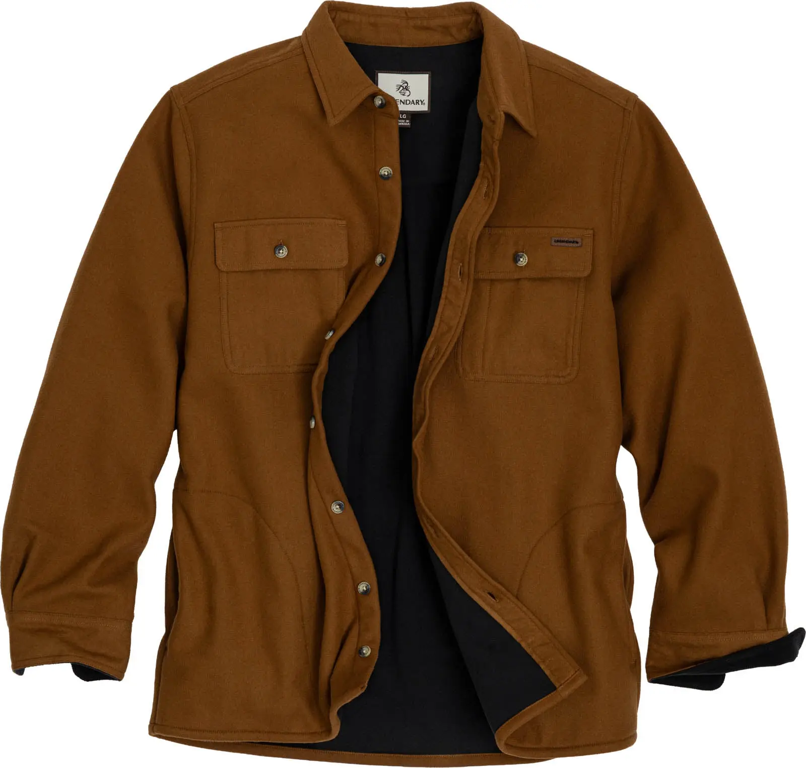 LEGENDARY WHITETAILS Men's Buck Camp Cotton Long-Sleeve Flannel Fleece-Lined Shirt Jacket, Menswear Casual Classic Outerwear