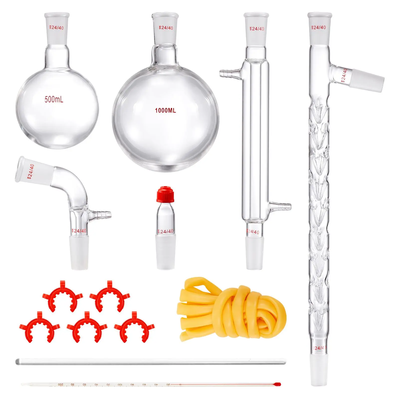 VEVOR Lab Distillation Kit,  3.3 Boro Lab Glassware Distillation Kit with 24, 40 Joint, 1000ml Essential Oil Distillation Apparatus Kit, 14 pcs Set of Glassware Equipment