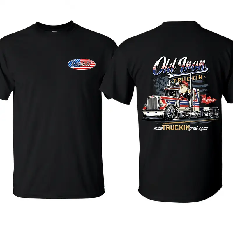 A.S Old Iron Truckin T-Shirt – Patriotic Peterbilt Big Rig Graphic Tee, American Trucker Shirt for Diesel Lovers and Truck Drivers