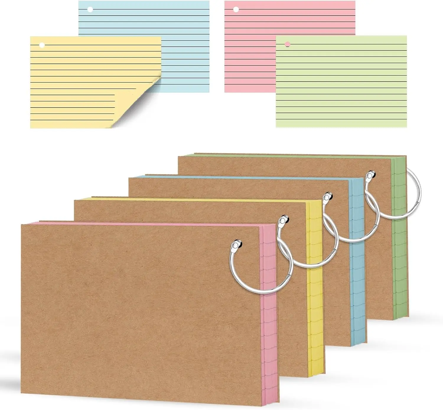 Colored Lined Index Cards - 200-Count 3x5 in Heavy-Weight Flashcards with Binder Ring, Office Stationery & Accessories for Students, Portable Home & Office Use, Office Accessories