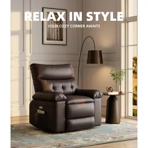 Luxury Swivel Recliner Chair with Overstuffed Seat, Headrest & Ottoman, Manual Reclining Sofa with Side Pocket for Living Room Bedroom