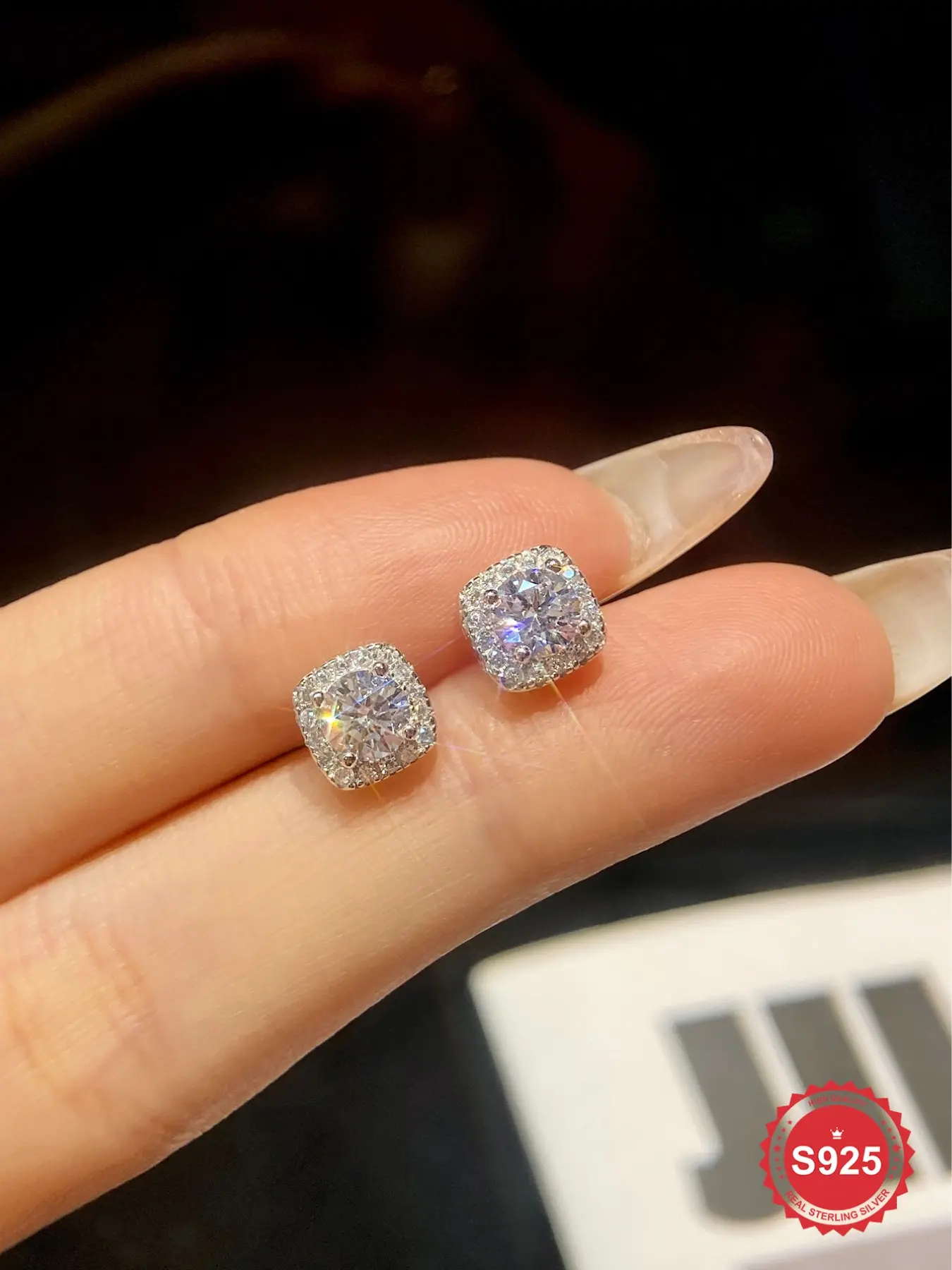 S925 Sterling Silver Stud Earrings for Women, High Quality Earrings, Square Shaped Artificial Zircon Decor Stud Earrings, Jewelry for Party, Daily Decor, Gift, Pretty Studs
