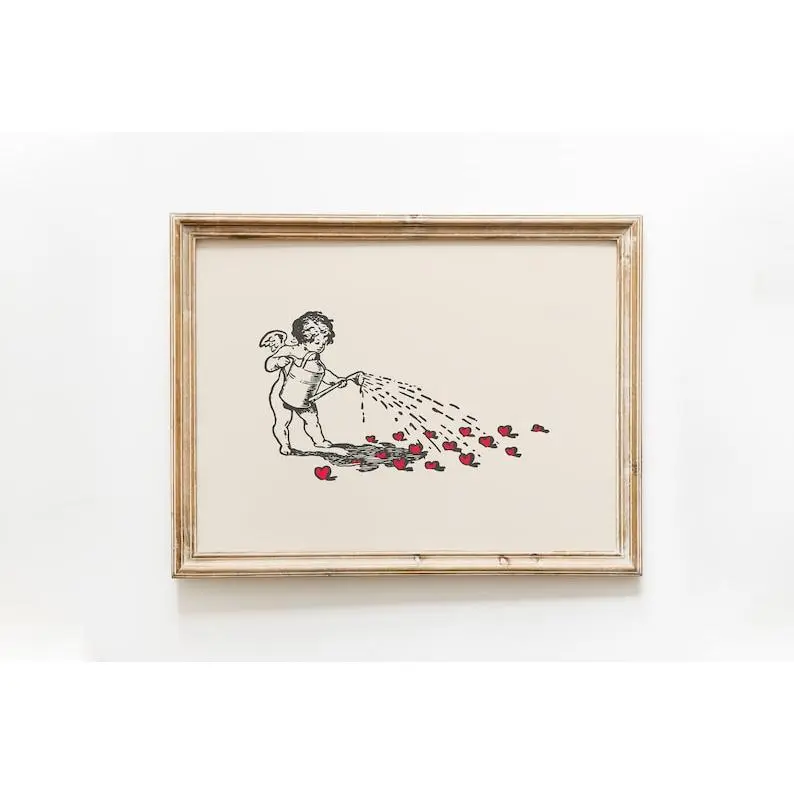 Vintage Cupid Heart Print Valentines Day Wall Art Romantic Home Decor Love Poster Bedroom Living Room Gift Unframed