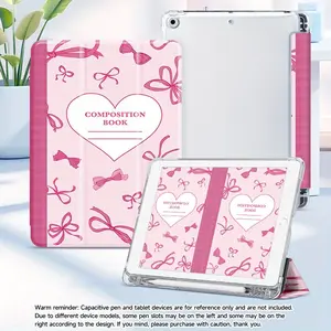 Pink bow book pattern, with adjustable stand and pen slot, foldable non-slip TPU protective case, suitable for iPad mini, iPad Air, iPad Pro/iPad 10th generation, 11th generation and other series iPad protective cases