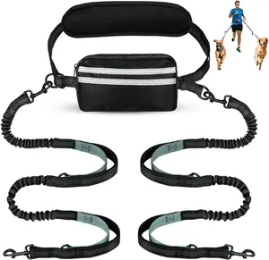 PiPiDoDo Hands-Free Dual Leash Set - Tangle-Free 2-Pet Walking Tool with Waist Bag and Cushioned Pad