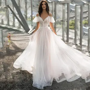 Elegant Plus Size Slim Fit Lace Bridal Dress Floor Length Wedding Gown white formal tea