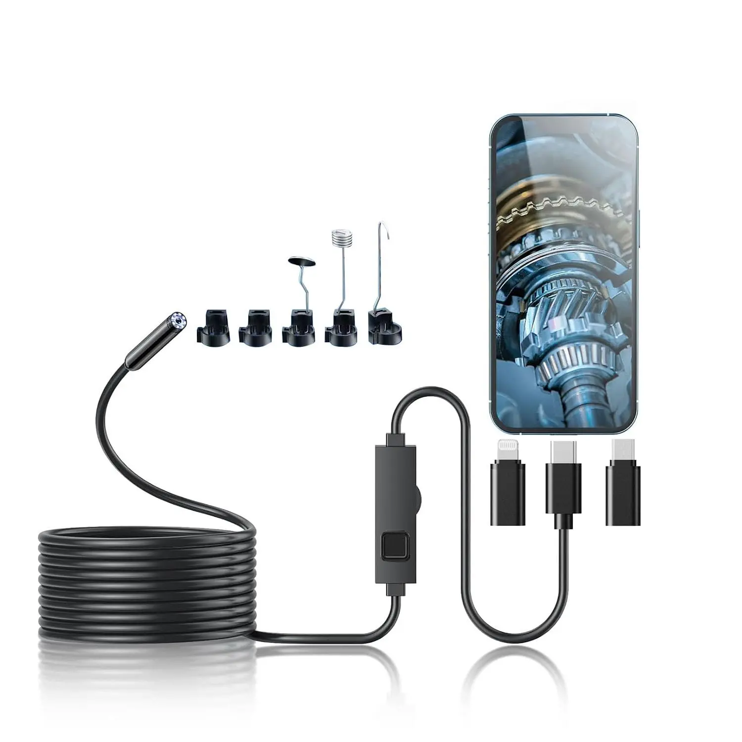 Endoscope Camera with Light, 1920P HD Borescope Camera with 16.4FT Semi-Rigid Snake Cable, 8 LED Lights IP67 Waterproof Inspection Camera for iPhone Android
