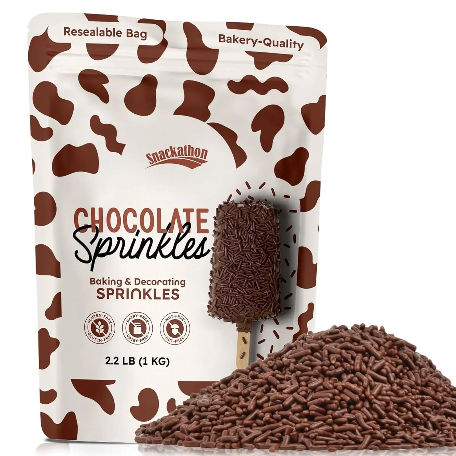 Snackathon Sprinkles for Baking & Decorating, Chocolate Sprinkles, 2.2 LB Bulk Brown Jimmies in Resealable Pouch – Rich Cocoa Flavor for Cupcakes, Cookies, and Desserts