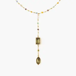 en route Celestial Lariat Necklace in Gold, Chic Colorful Stone Jewelry in Lariat Style, Versatile Jewelry for Layering, Everyday Wear or Statement Styling