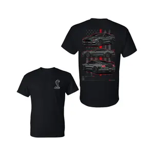 Shelby Mustang 2 Sides Graphic T-Shirt with GT350R Muscle Car Multi View Back Print and Cobra Logo Front, Soft Cotton Blend Shirt, Gift for Car Enthusiasts and Mustang Fans