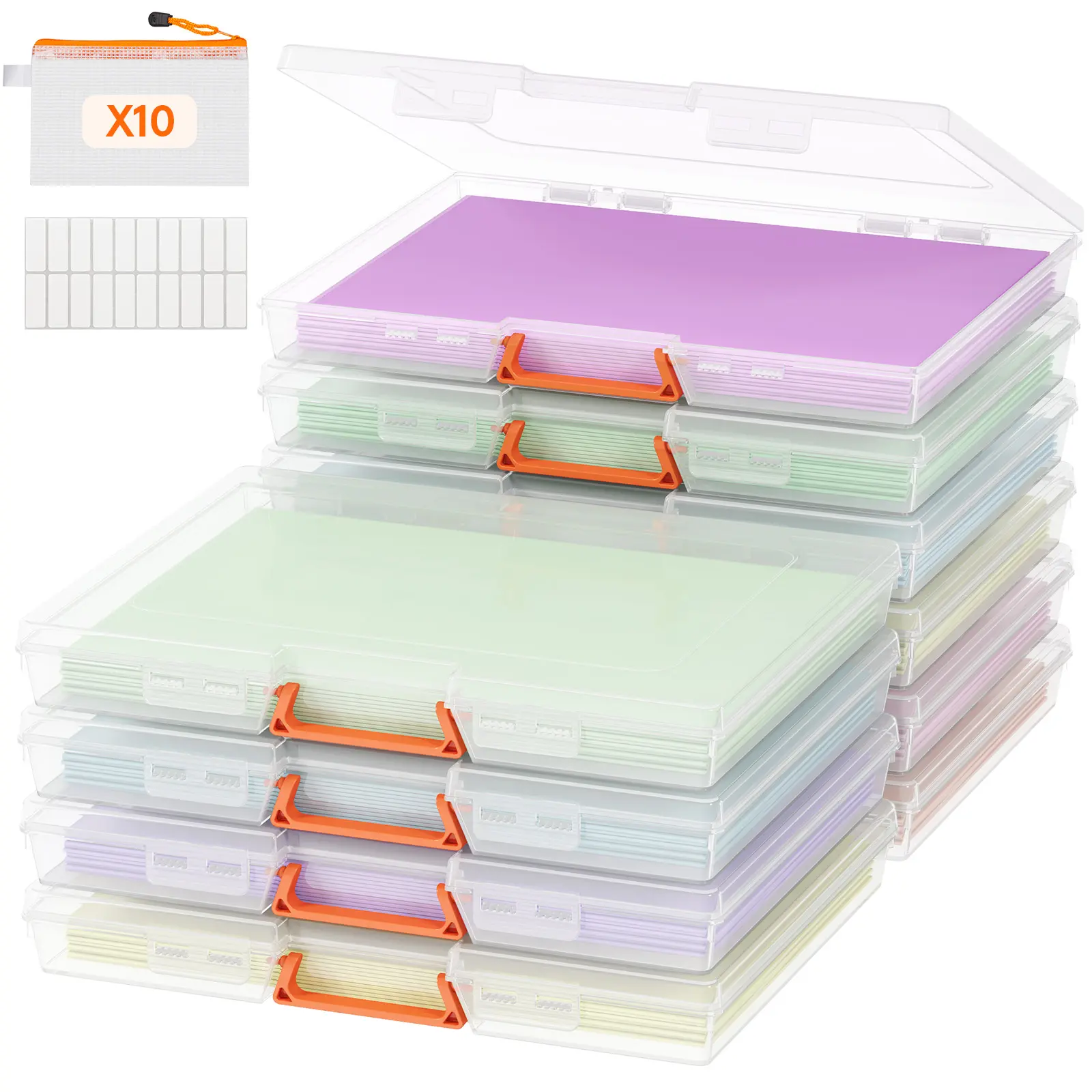Lifewit Plastic Paper Storage Boxes 6/10/12 Pack A4/Letter Size with Sticker Labels, Latching Lids & Handles for Craft Supplies