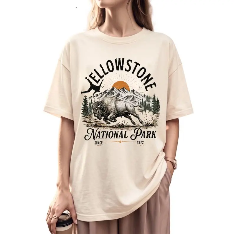 Yellowstone National Park Bison Shirt, Retro Buffalo Mountain Graphic Tee, Wildlife Nature Hiking Shirt