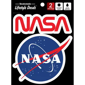 Decalcomania NASA Car Decal Pack - 2 Official Logos, Classic Meatball & Worm, 4.5" & 5.5" Sizes, Water-Resistant, Outdoor Rated, Removable Stickers for Vehicle, Laptop, Water Bottle