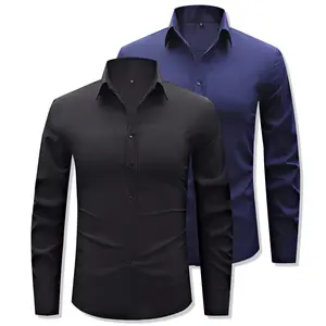 Men's formal long-sleeved shirt suit, modern slim-fitting version, solid color pointed-neck button-down long-sleeved shirt, suitable for spring and autumn semi-formal and business casual occasions, suit lining, casual business button-up shirt