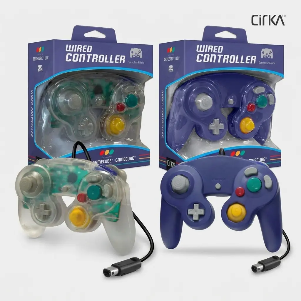 Cirka Wired Controller for Nintendo Gamecube/Wii Clear and Purple Bundle