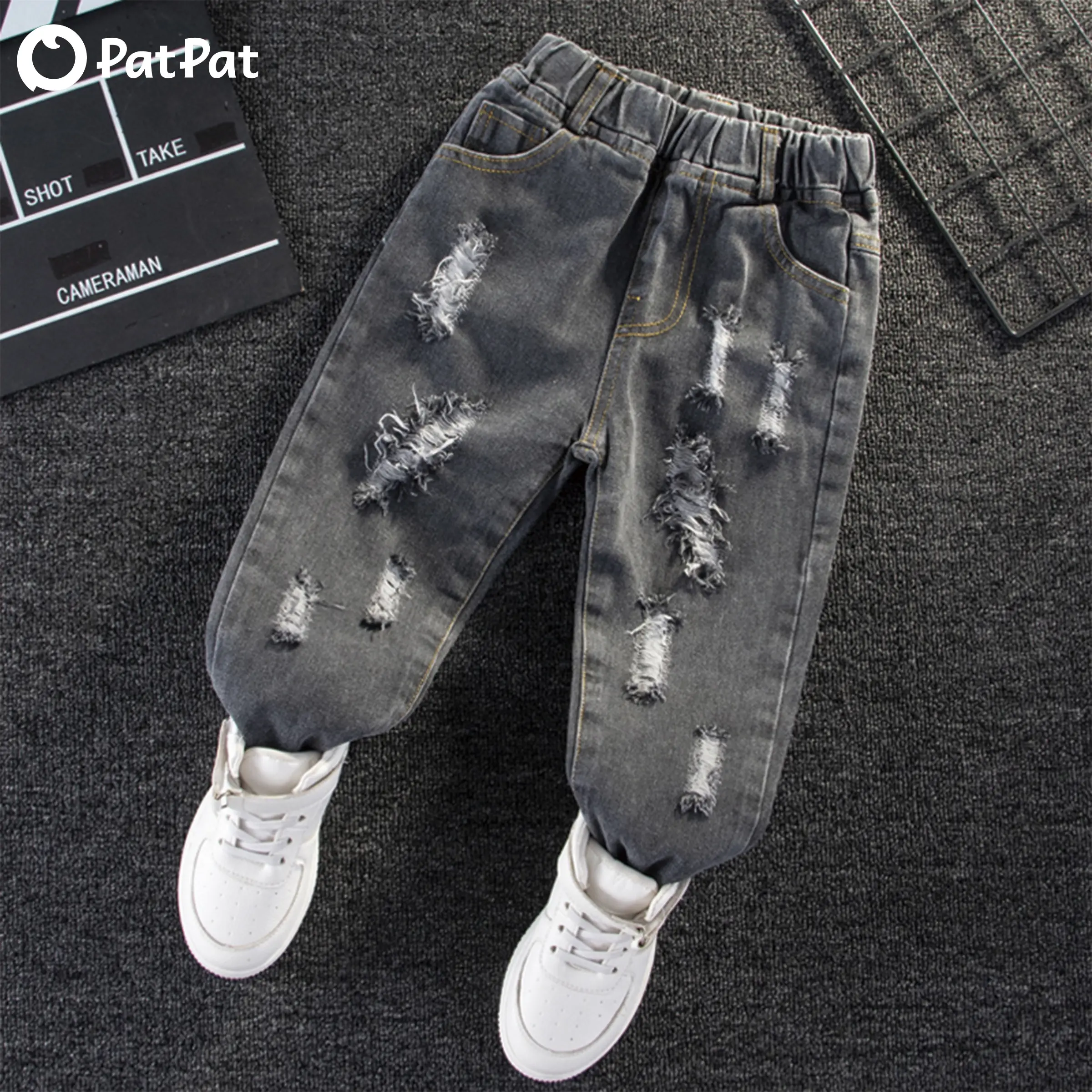 PatPat Toddler Girl/Boy Elasticized Ripped Denim Jeans