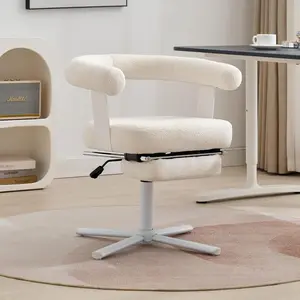 Qulomvs Home Office Desk Chair with Footrest,Vanity Chair with Back,Modern Comfy Makeup Vanity Chair,Cross Legged Desk Chair No Wheels,Swivel Vanity Desk Chair Armchair for Home Office Makeup Room Cushioned Seat