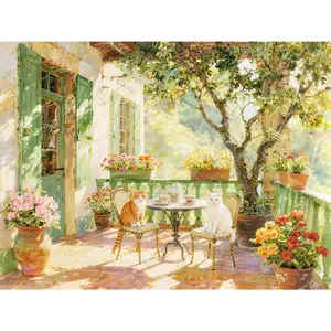 Puzzle for Adults 1000 Pieces,  Cozy French Terrace Jigsaw Puzzles Scene with Cats & Flowers, Challenging Puzzles for Game Night, Relaxing Challenge for Cat Lovers, Aesthetic Wall Art