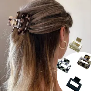4 Pcs 2" Small Acetate Claw Barrettes Square Claw Clip Checkered Medium Hair Clip Beauty & Personal Care