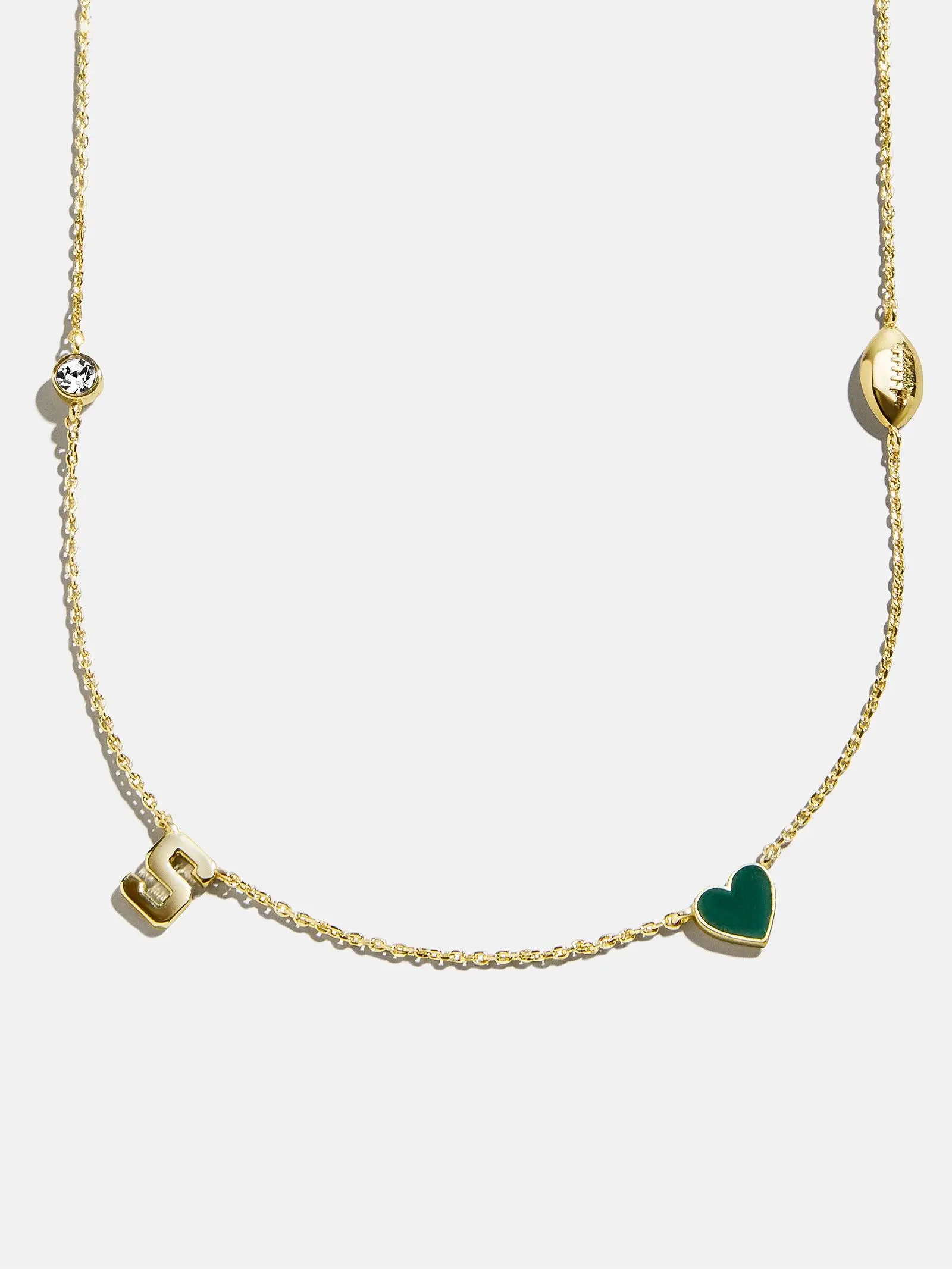 BaubleBar Michigan State University Spaced Charm Necklace, Dainty Gold and Enamel Jewelry for Daily Wear, Meaningful Gift, Casual Trendy Jewelry, Daily Wear Necklace, Dainty Jewelry
