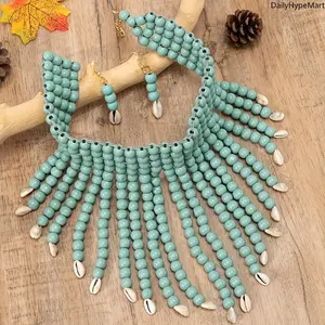 African Gothic Wooden Bead Sweater Chain - Bold Multi-Layer Statement Piece, Ideal for Anniversary Gifts