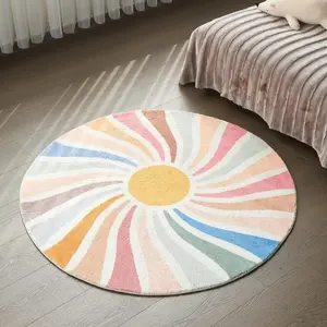 Round Colorful Pattern Bedside Rug, 1 Count Non-slip Soft Floor Mat, Decorative Carpet Area Rug for Home Living Room Bedroom Study Room, Non Slip Rugs