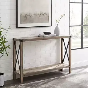 Gray Wash Farmhouse X-Frame Console Table