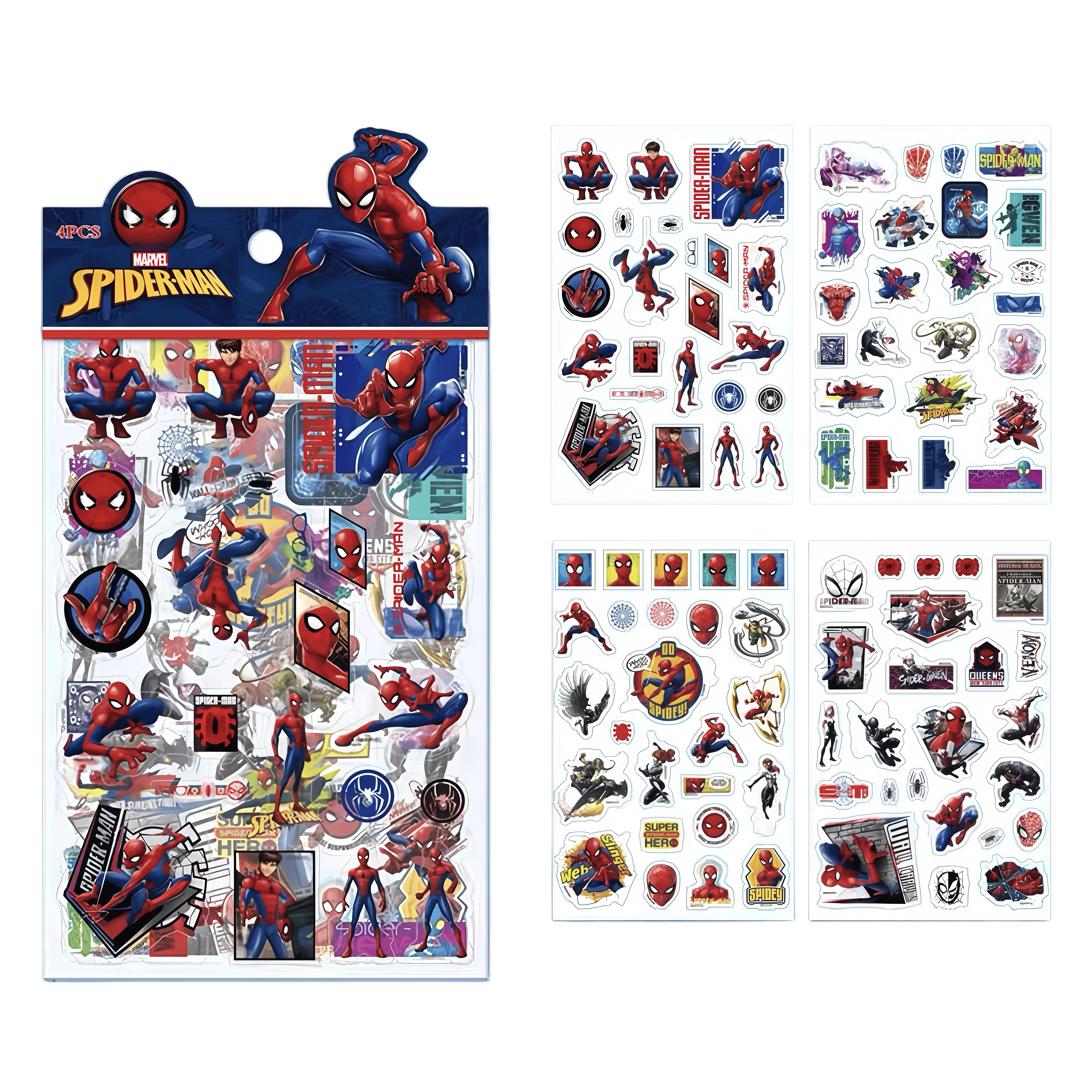 Marvel Spider-Man 4 Pack Waterproof Stickers Superhero Kids Decor Gift