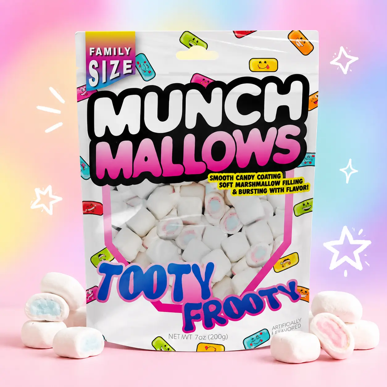 Viral Munch Mallows Soft Center Marshmallow Snack - Sweet, Crunchy Bite, Fruity Tooty Frooty Novelty Candy, Viral Snacks and Candy, Party Favors