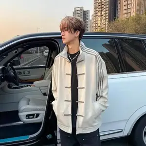 Men's New Spring Casual Retro  with Chinese Knot Buttons, Couple Cardigan, Wear-resistant Shirt  Menswear Coats jacket Natural Breathable Soft Mesh Blue Navy Cotton Fabric Layer Long Pink Tops Vibe Grey