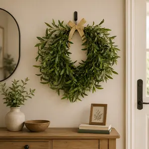 Olive Leaf Wreath for Front Door | Artificial Olive Wreath for Front Door, Wall, Mantel & Farmhouse Home Decor decorative fake flower