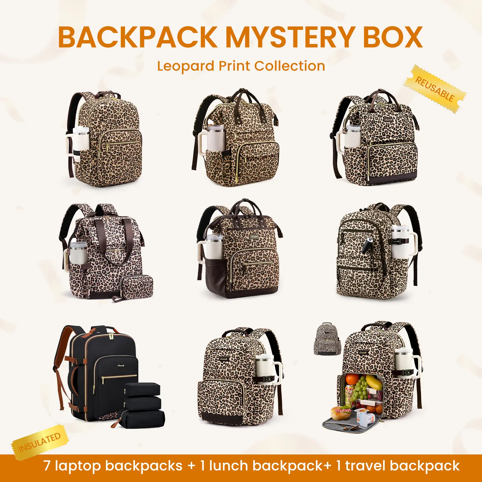 LOVEVOOK Backpack Mystery Box--Leopard Print Collection 9 Random Styles 15.6"-18" Laptop Backpacks Senior Backpack,Waterproof Work Business Backpack College Teacher Bags, Travel Essentials Surprise Gift Box