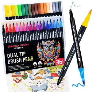 36 Colors Brush & Fine Dual Tip Art Markers Set for Adult  Coloring, Dual Tip Colored Pens Markers Quick Drying Without Fading ,Water Based Marker for Painting,Calligraphy, Doodling Journal