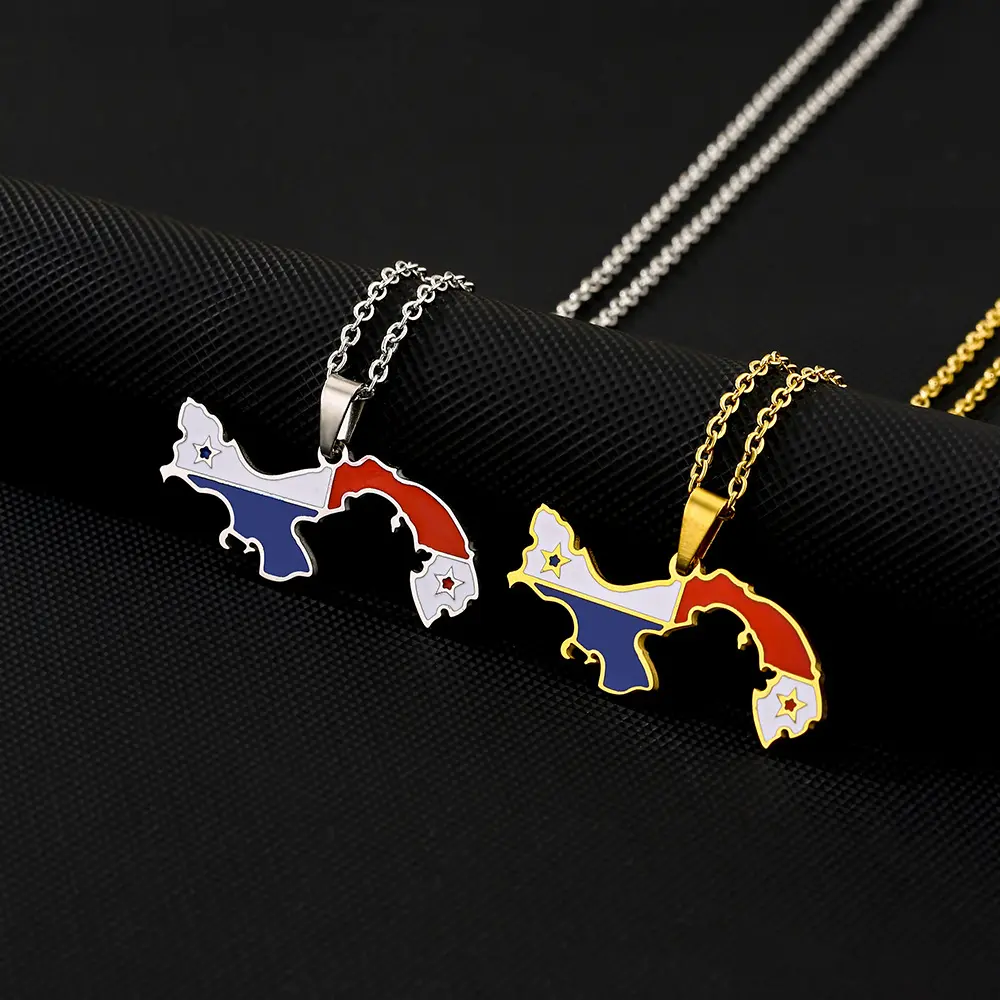 Panama Flag Map Pendant Necklace | 2026 Football Events | Football & Basketball Fan Style | Fashion Jewelry | Couple Style | Gift Selection | Gift For Him or Her