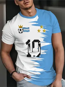 Men's Fashion Spring & Summer Uruguay Number 10 Football Color Block Print Crew Neck Short Sleeve T-shirt, Adult Men's Casual Fan Wear, Perfect Gift Choice