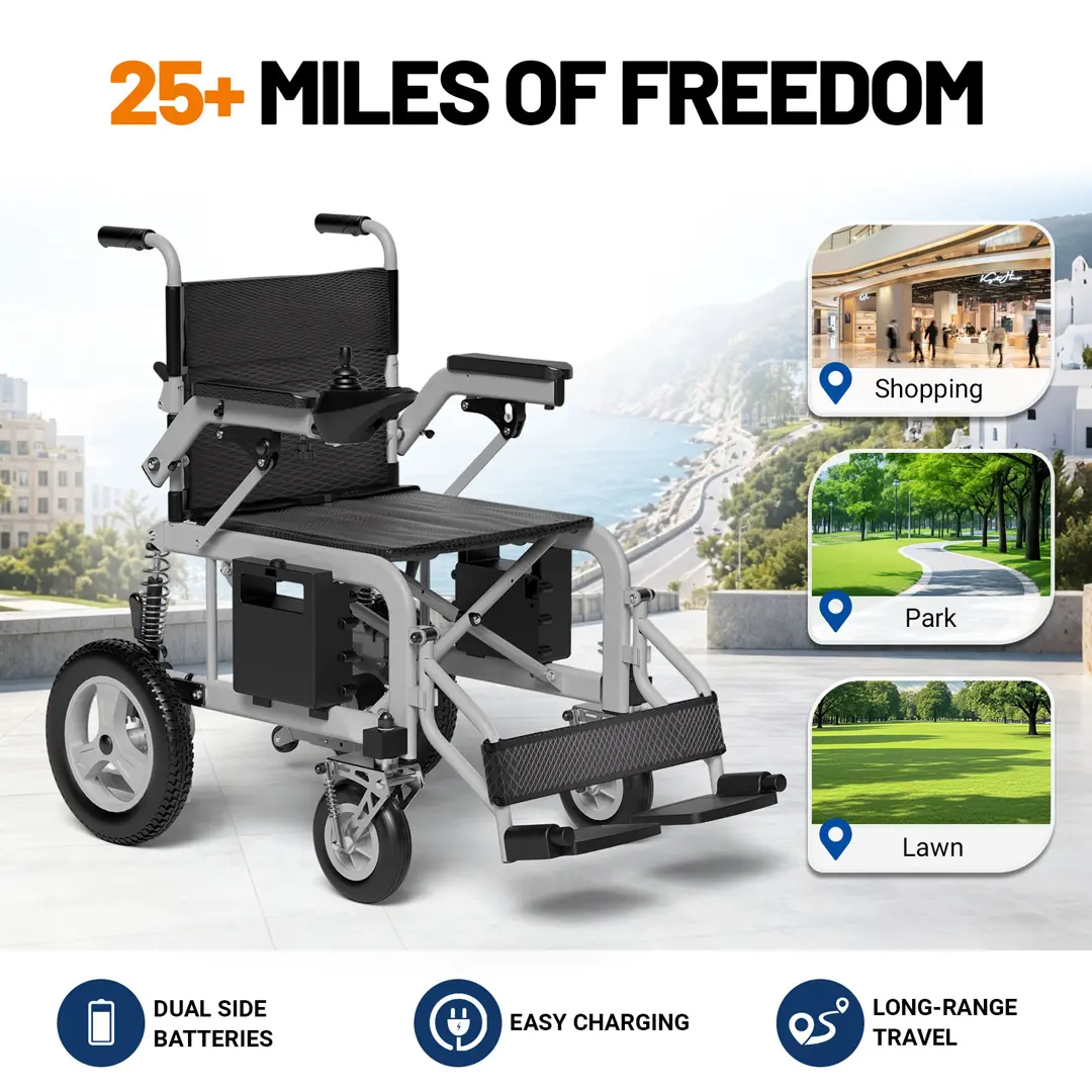 HASSKY Adult Motorized Power Wheelchair - Portable Folding All-Terrain Rechargeable Mobility Aid, 500W Dual Motors, Dual Batteries (25+ mi Range), Upgraded Suspension, 360° Joystick Control, 300 lbs Weight Capacity