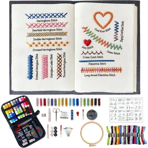 Portable Embroidery Kit for Adults & DIY Craft Enthusiasts, Beginners Embroidery Stitch Book Kit, Includes 106 Patterns Guide with Tools & Tutorials and 86- Sewing Tool Set (1 Kit)