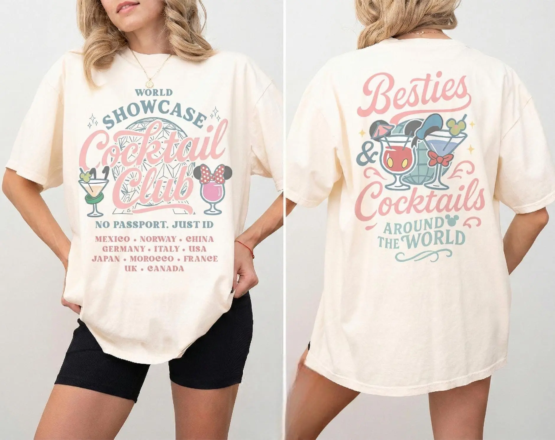 2-sided Comfort Colors WDW Besties Cocktail Clubs Drink Around The World Shirt, WDW Epcot Drink Tour Tee, Disneylan Family Matching Trip 2026 Shirts