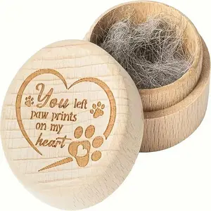Custom Engraved Pet Hair Collection Box Wood Keepsake Memorial for Dog Cat Owners