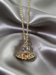 Elegant Two-Tone Diamond Saturn Necklace Set, Sparkling Lightweight Design for Dates & Daily Wear, Perfect Gift Idea