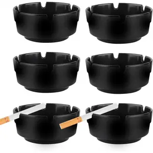 6Pcs Ashtray Sets for Cigarettes, Plastic Tabletop Ash Tray Sets, Indoor Outdoor Ashtrays for Home Patio Restaurant Bar Hotel and Office Use (Set of 6 Black)