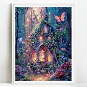 Cartoon Tree House Pattern DIY Diamond Arts Colorful Painting Kit without Frame, DIY 5D Artificial Diamond Arts Colorful Painting Kit, Wall Art Decor for Home Living Room, Crafts, Diamond Painting Kits