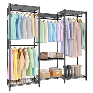 Garvee Heavy Duty Freestanding Clothes Rack and Garment Organizer with Multiple Adjustable Hanging Rods and Wire Shelves, Portable Wardrobe Storage, High Capacity up to 1874 lbs, Easy Assembly, Various Sizes Available