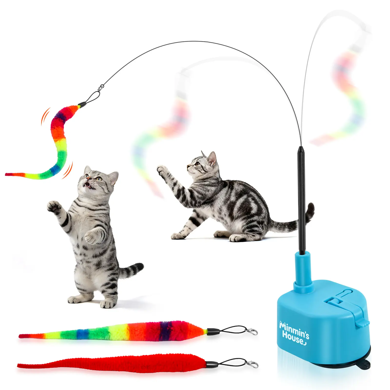 Interactive Cat Toys for Indoor Cats - Automatic 360° Swirling Flying Bird Feather Toy, USB Rechargeable Electric Cat Teaser with Reusable Strong Sticky Vacuum suction cup base,Self-Play Toy for Bored cat